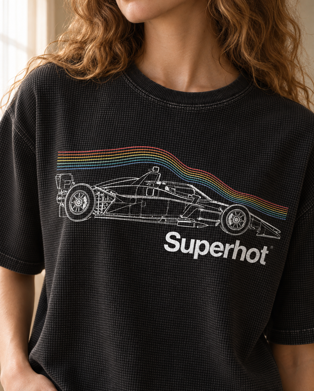 Unisex Indycar Retro Flow Mineral Wash Waffle Knit T-Shirt