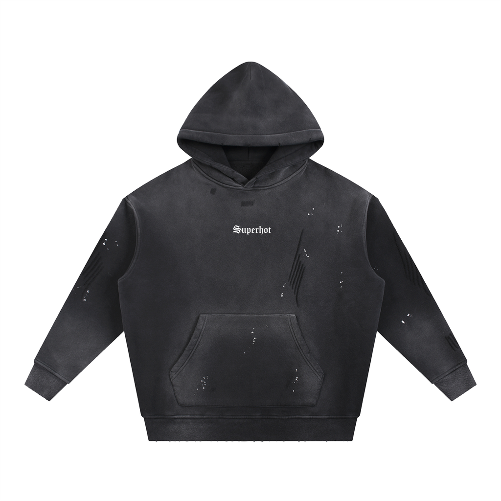 Vintage Washed Frayed Fleece Superhot Logo Hoodie