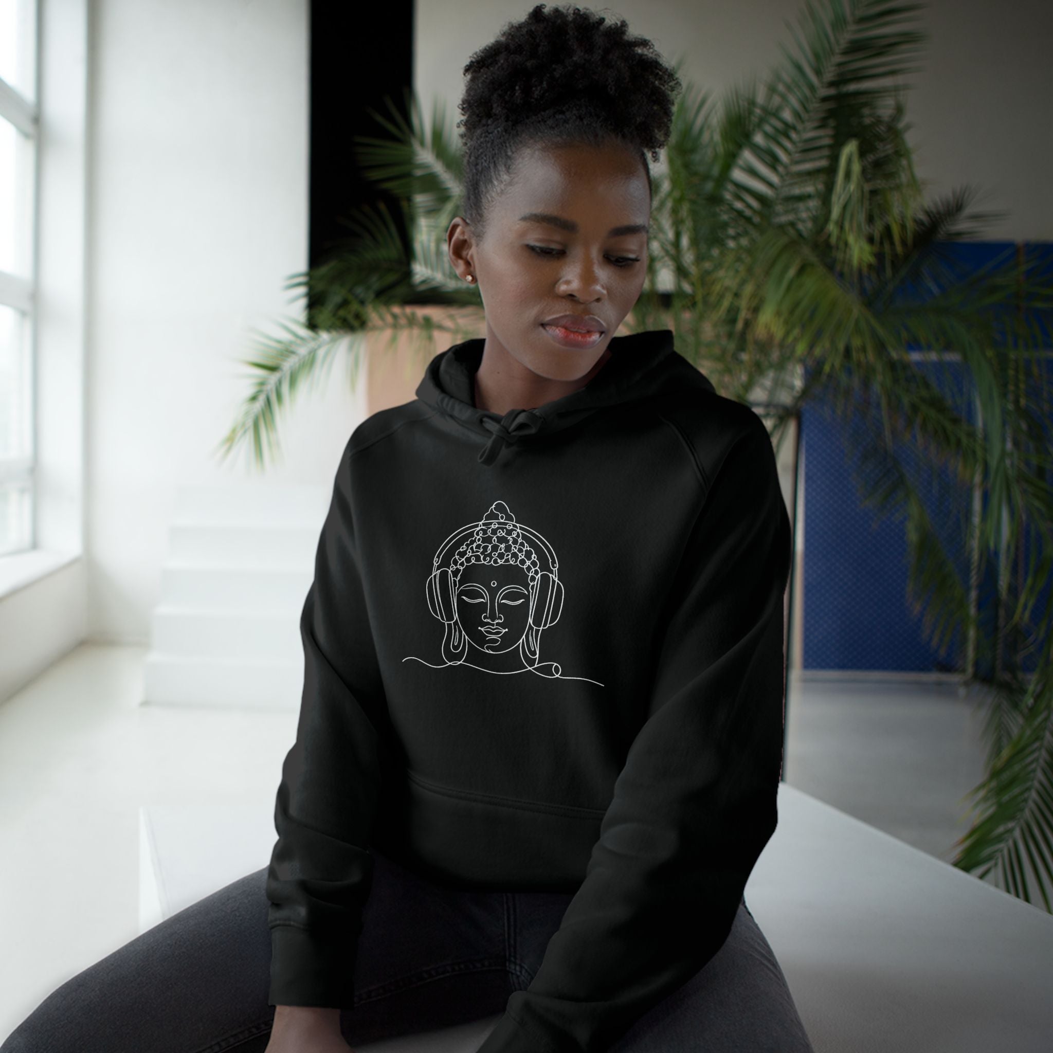 Buddha with Headphones Classic Black Hoodie — Minimal Everyday Pullover