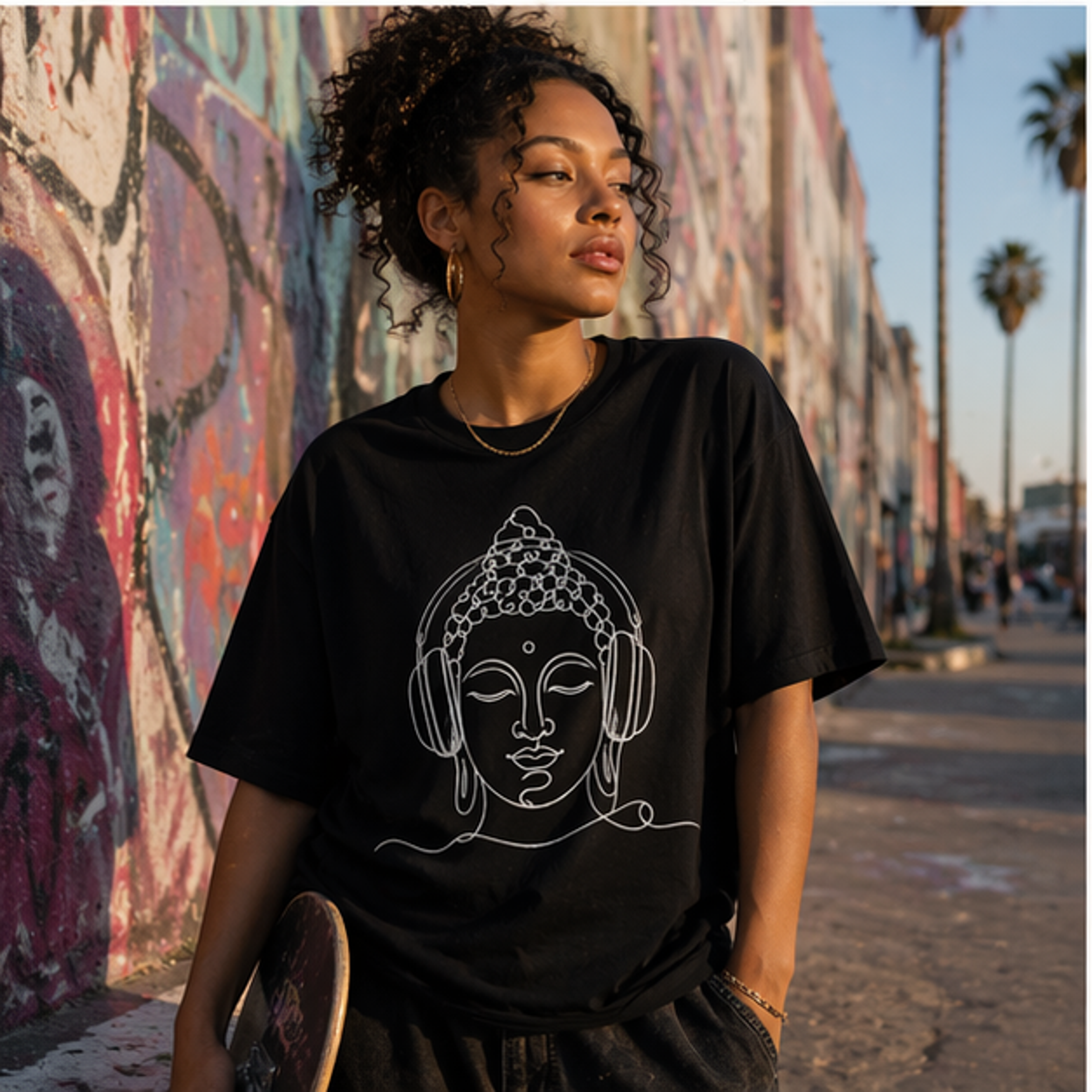 Buddha with Headphones T-Shirt — Unisex Meditation Music Tee