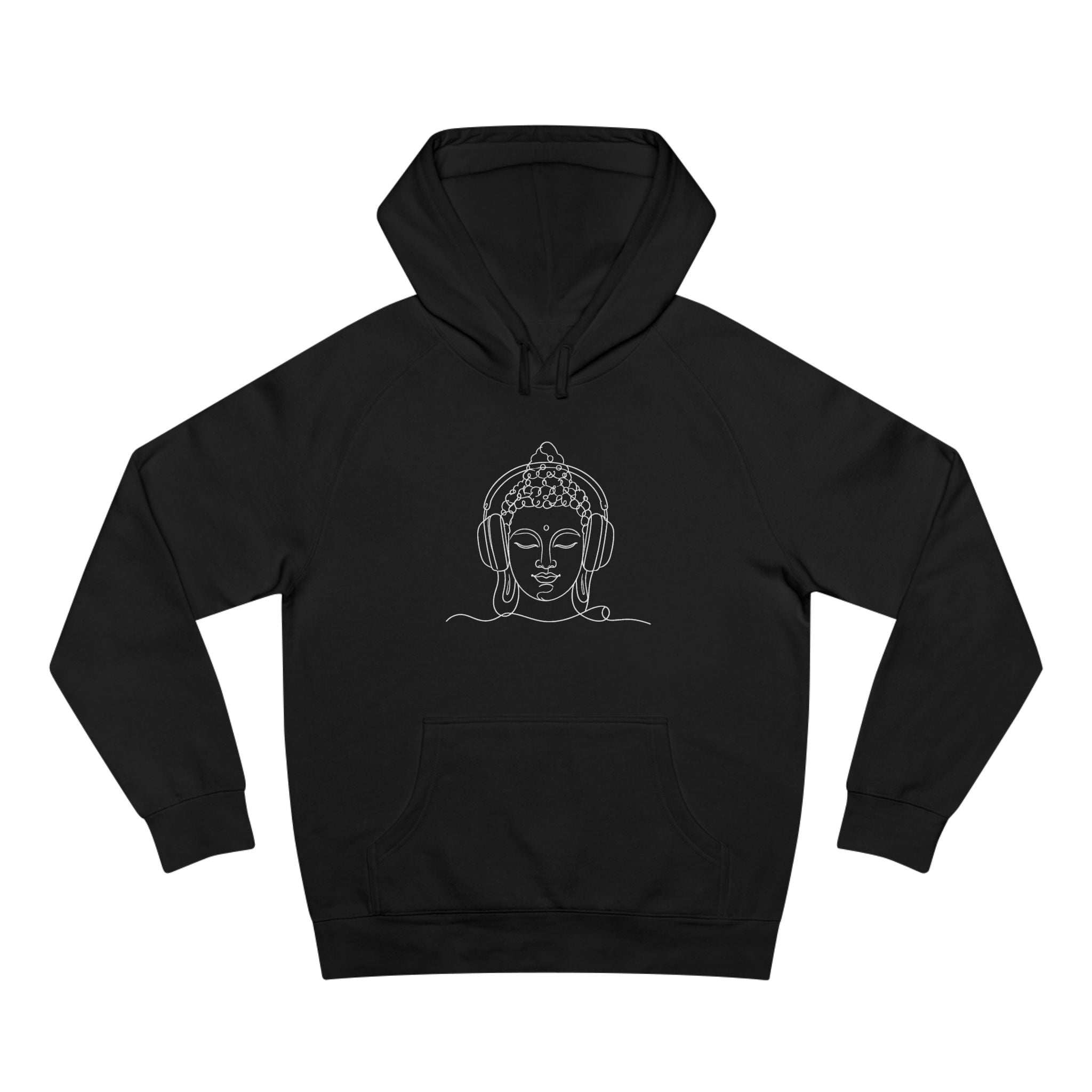 Buddha with Headphones Classic Black Hoodie — Minimal Everyday Pullover