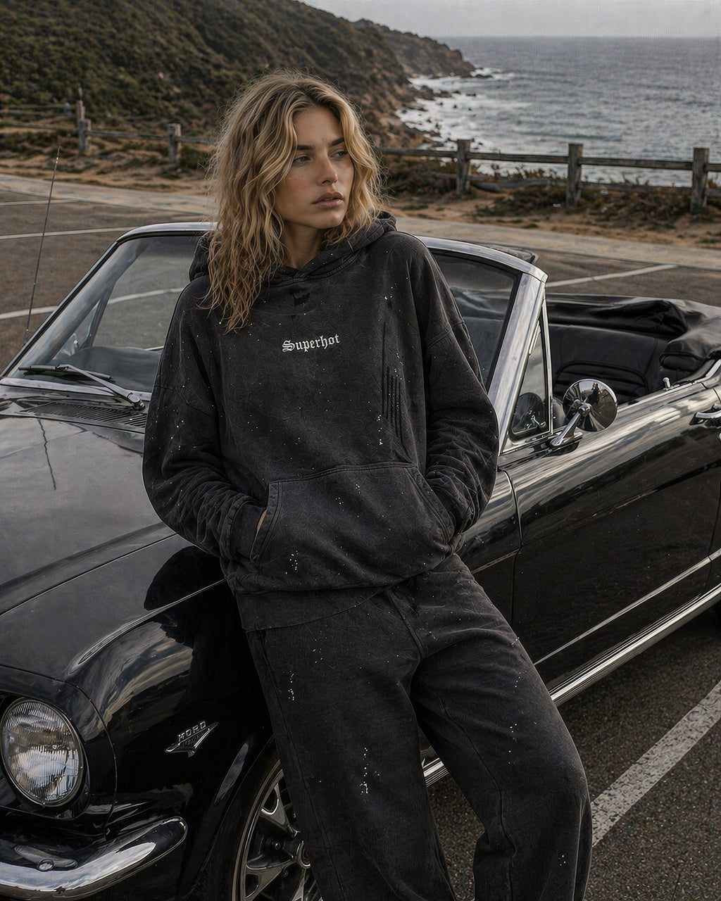 Vintage Washed Frayed Fleece Superhot Logo Hoodie