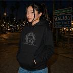 Buddha with Headphones Classic Black Hoodie — Minimal Everyday Pullover