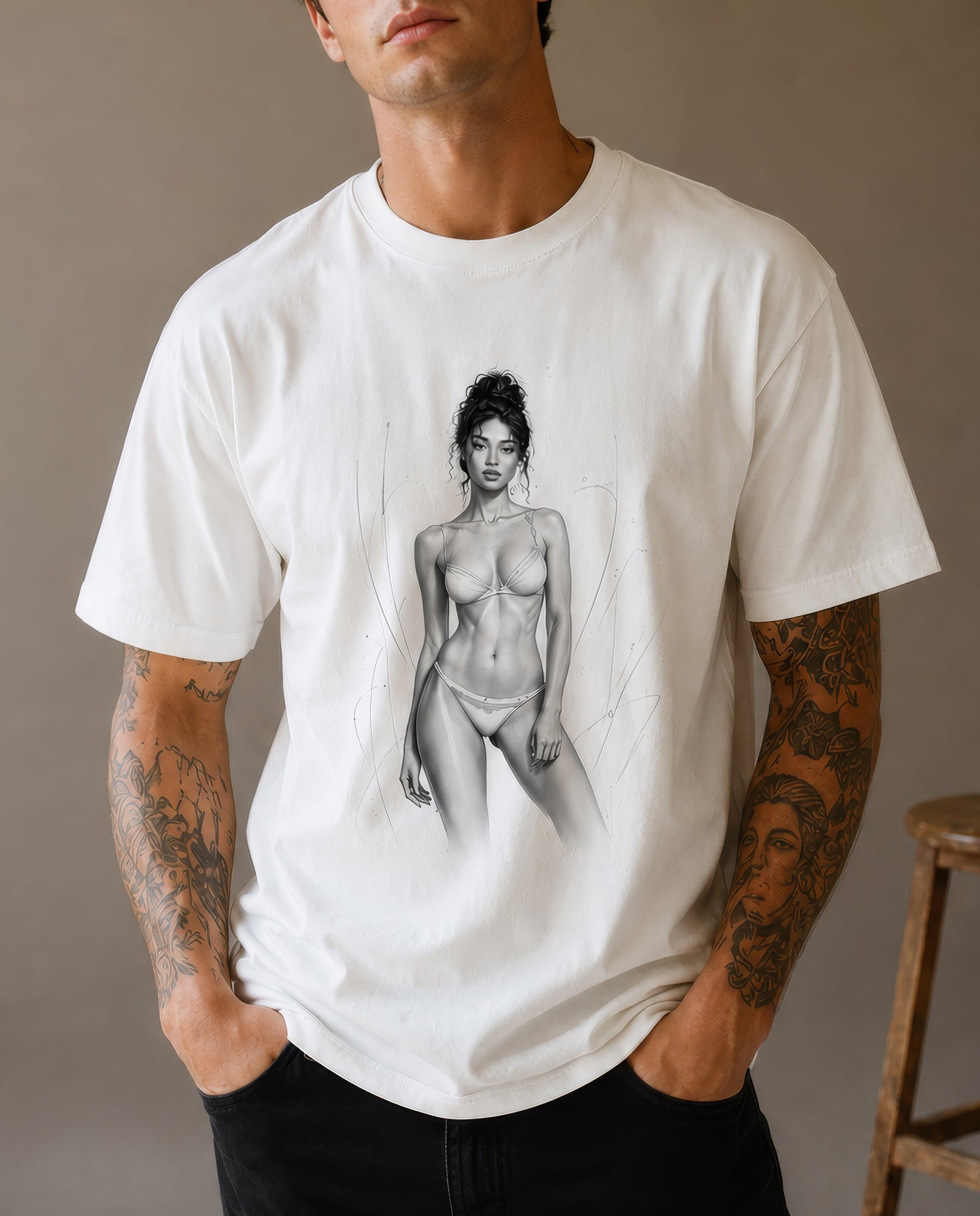 Vintage Washed White Figure Study II Tee - Unisex T-Shirt