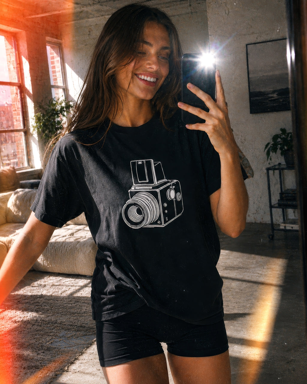 Vintage Washed Oversized Cotton Medium Format Camera T-Shirt
