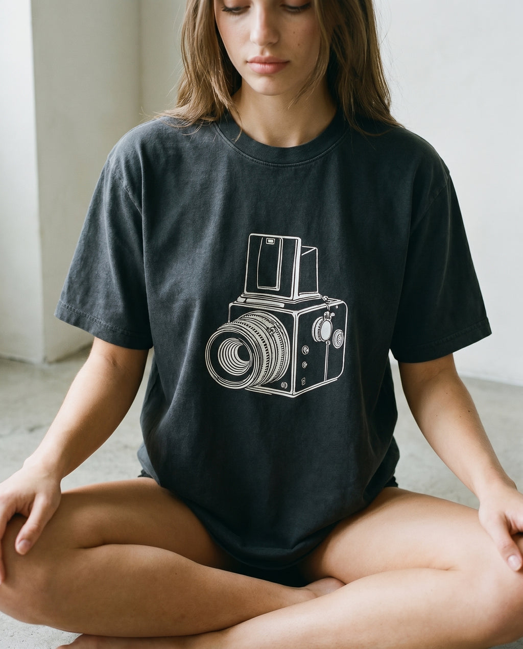 Vintage Washed Oversized Cotton Medium Format Camera T-Shirt