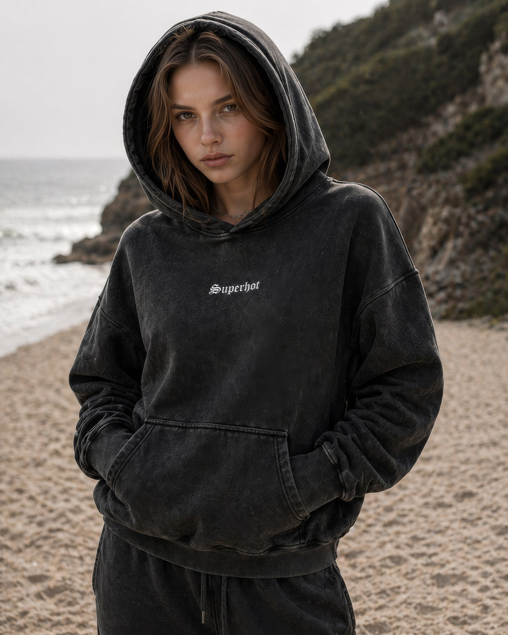 Snow Washed Fleece Oversize Superhot Logo Hoodie