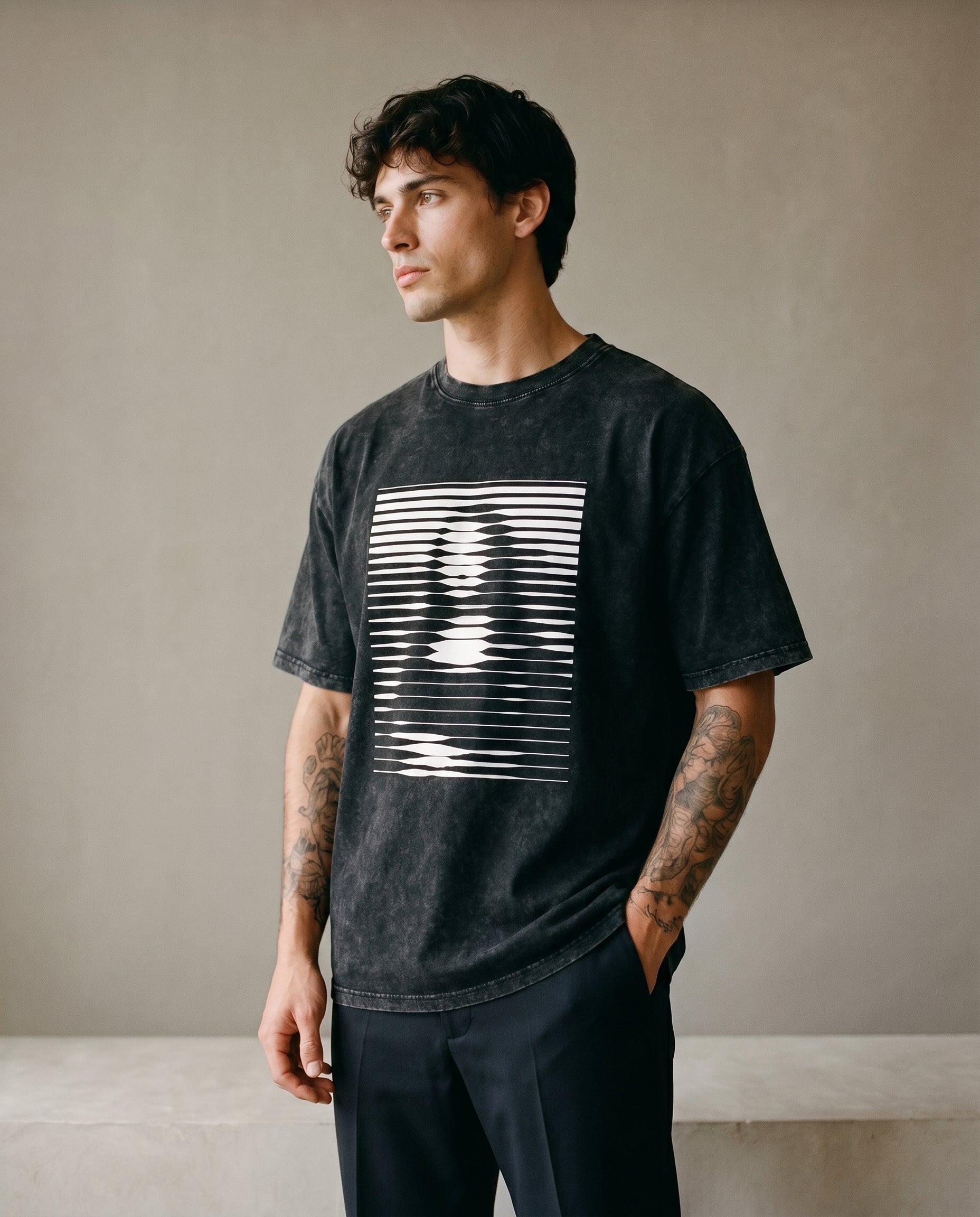 Snow Washed Mona Lisa Oversized Cotton T-Shirt - Unisex