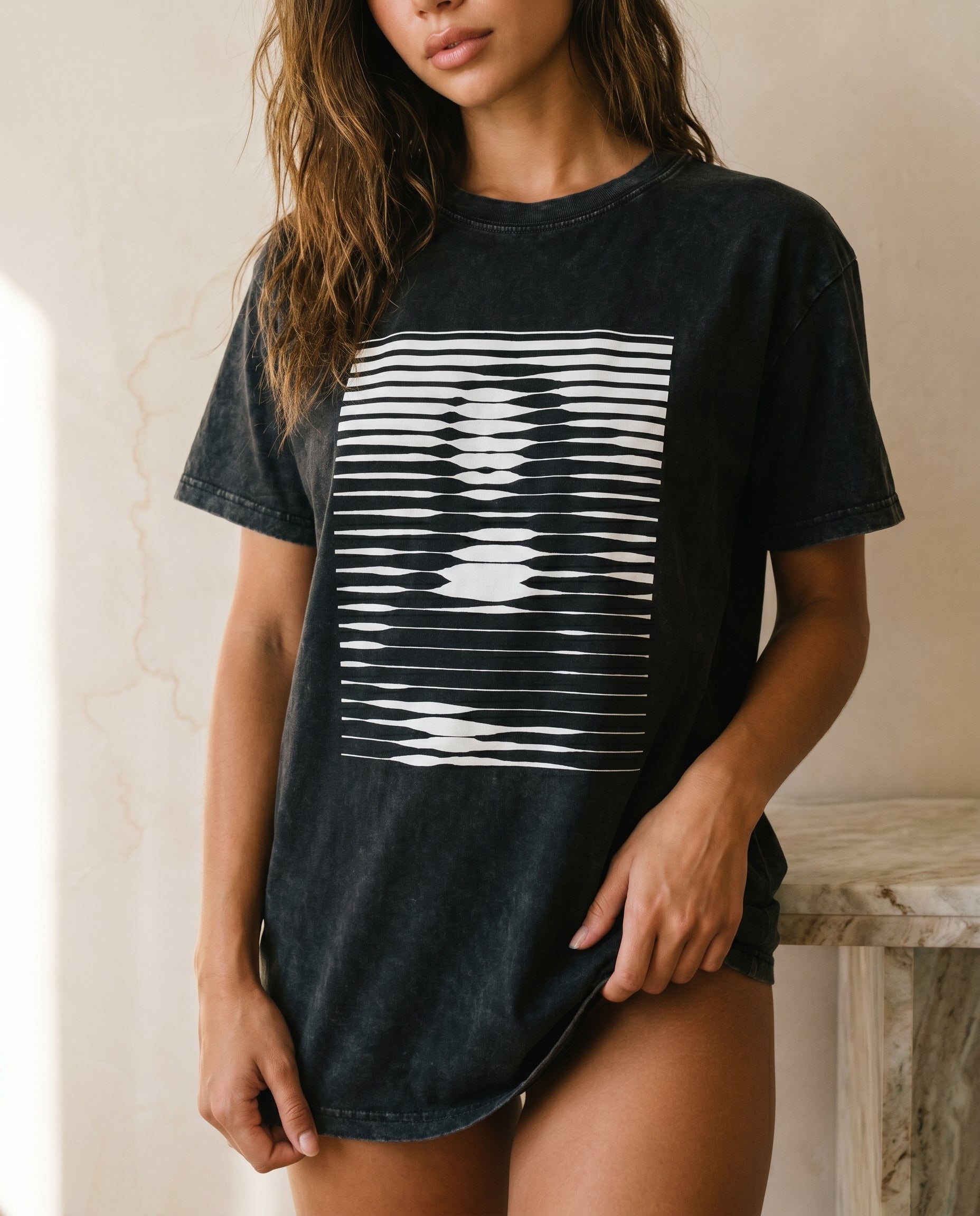 Snow Washed Mona Lisa Oversized Cotton T-Shirt - Unisex