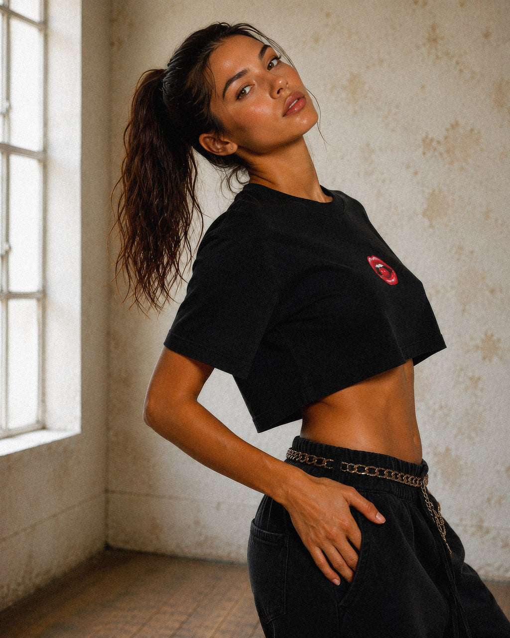 Women's Cherry Kiss Crop Top T-Shirt