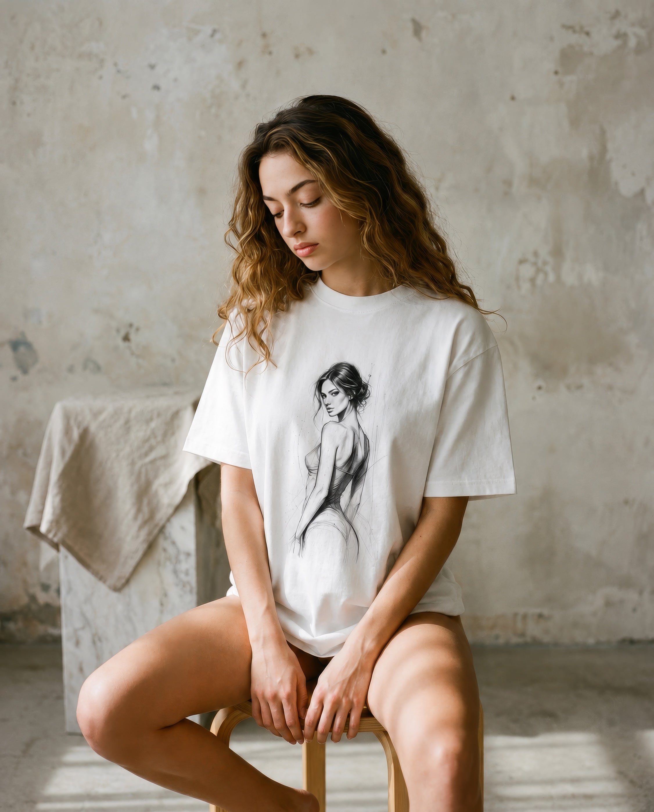 Vintage Washed White Figure Study Tee - Unisex T-Shirt