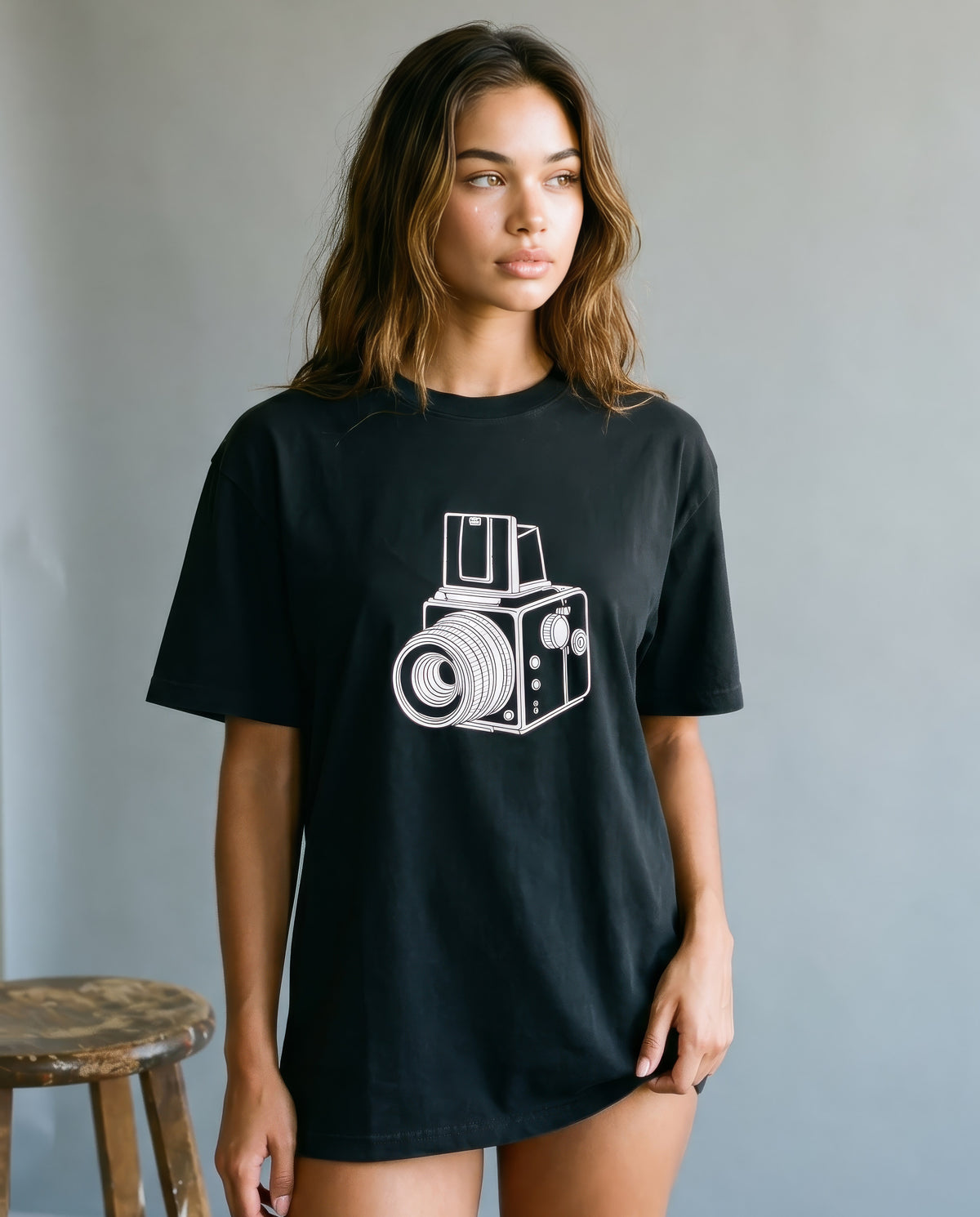 Vintage Washed Oversized Cotton Medium Format Camera T-Shirt