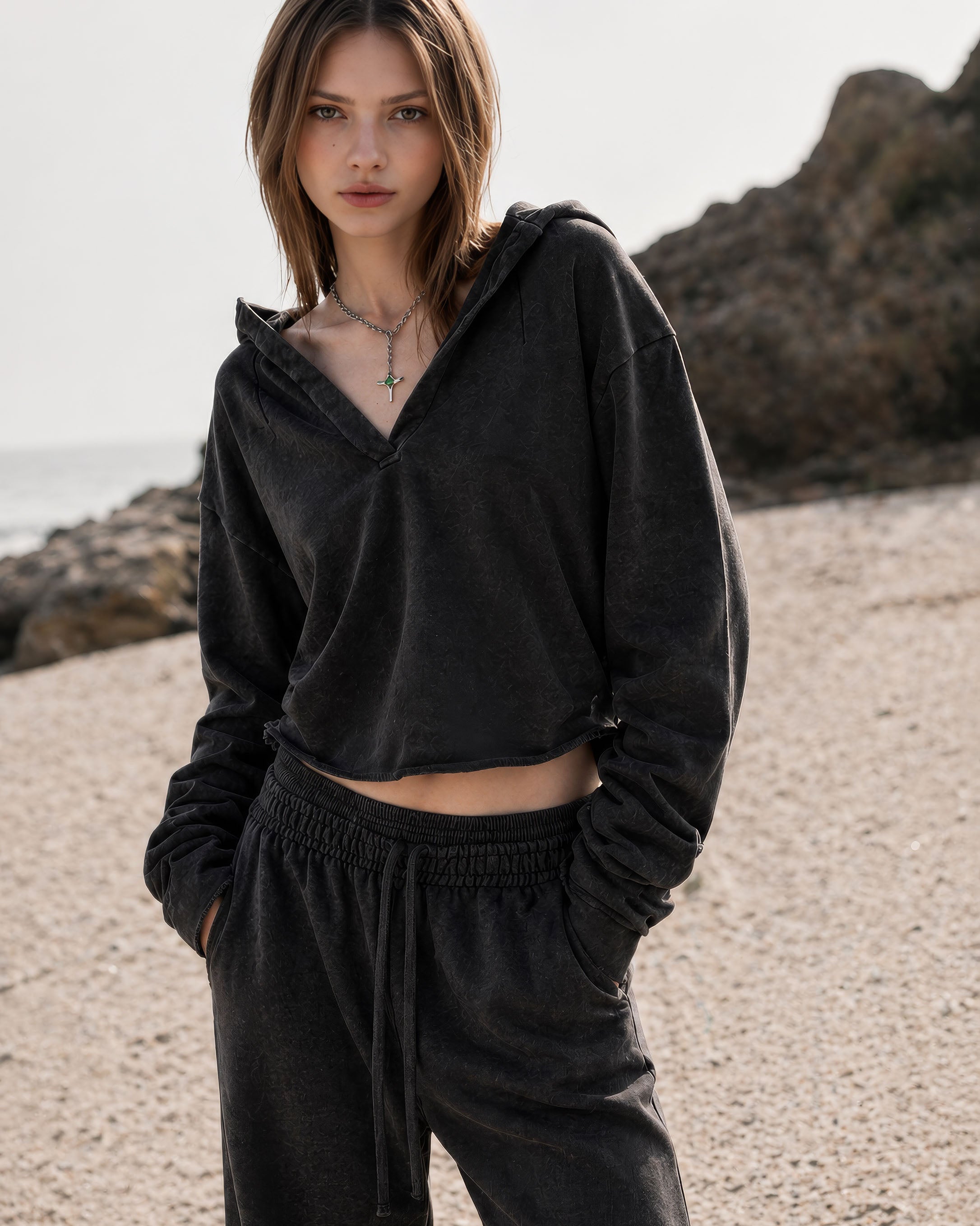 Vintage Washed Raw Edge Superhot Script Logo Hoodie