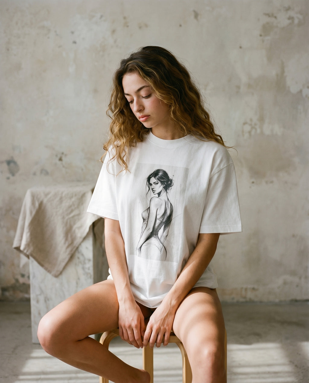 Vintage Washed White Figure Study Tee - Unisex T-Shirt