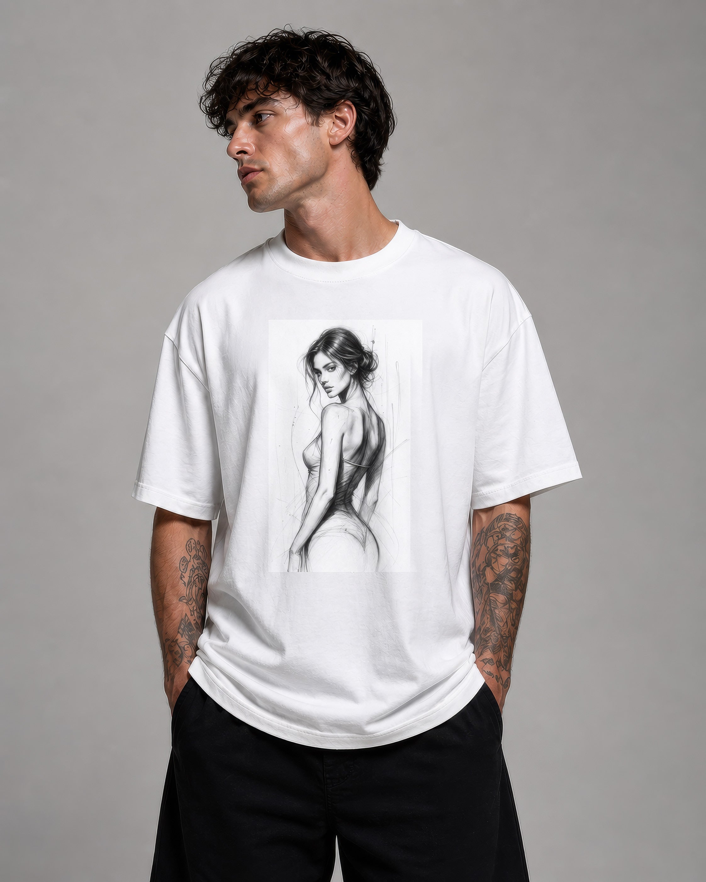 Vintage Washed White Figure Study Tee - Unisex T-Shirt